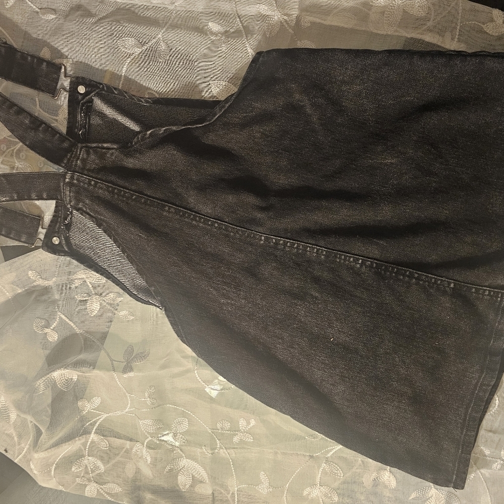 Black denim overall mini dress for young teens moto casual feminine size xs (1) - Picture 3 of 5